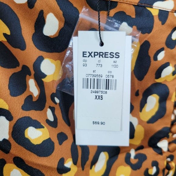 NEW Express Midi Skirt size XXS Cheetah Leopard Print Satin Slit Long Sexy - Picture 9 of 10